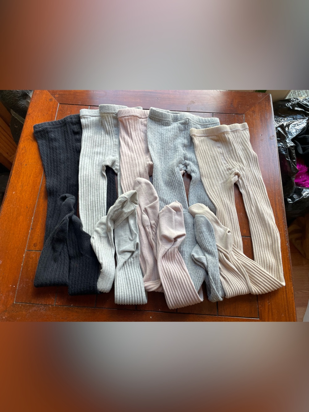Ribbed Knit Girls Tights in Black, Gray, Cream and Pink